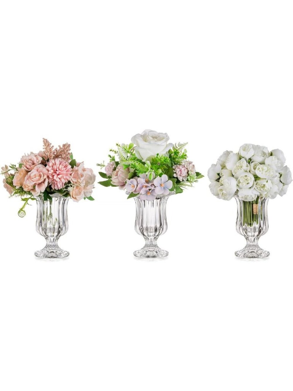 Set of 3 Elegant Small Glass Vases for Flowers - Decorative Pedestal Compote